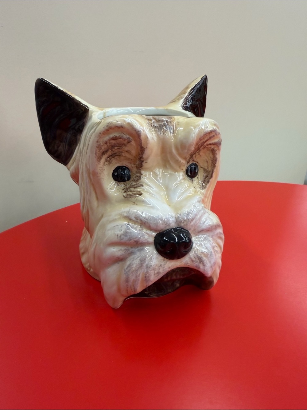 Ceramic Dog Head Planter - Cream and Brown